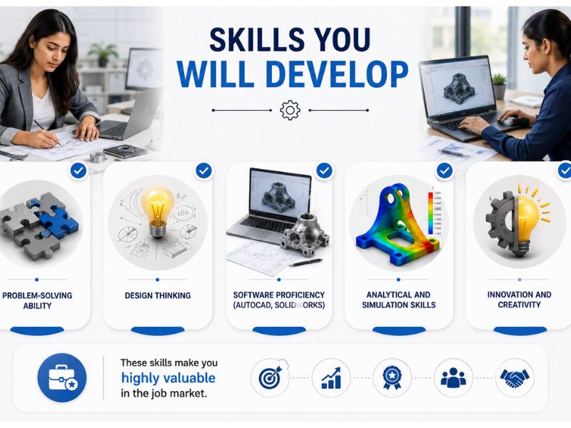 "Infographic showing the core subjects of BTech Electrical Engineering, including Power Systems, Robotics, Circuit Analysis, and Renewable Energy, with related industrial images and career insights."