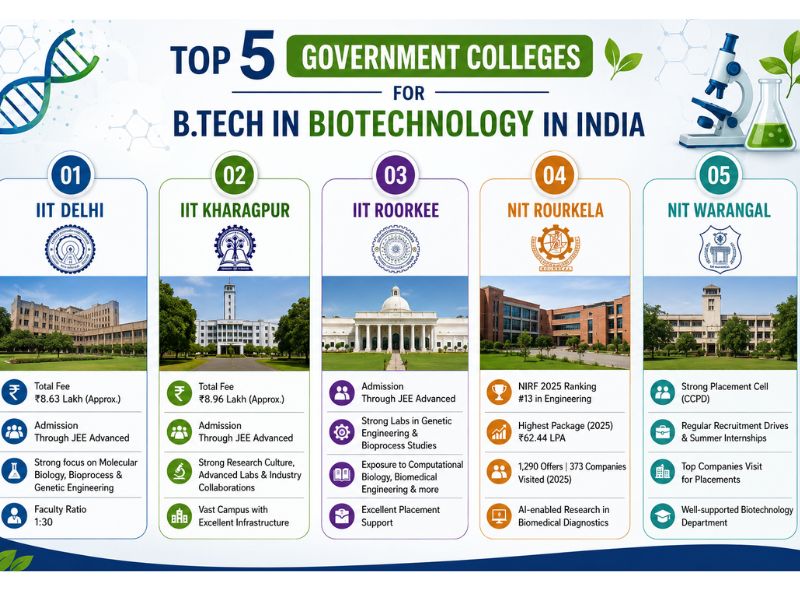 Top 5 Government Colleges for B.Tech in Biotechnology in India