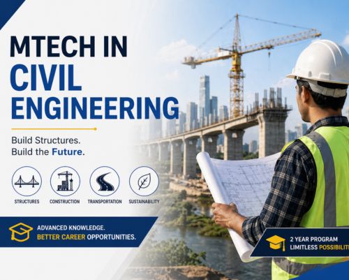 MTech Civil Engineering banner showing engineer with construction site background