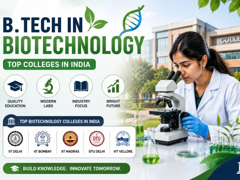 B.Tech in Biotechnology student working in a modern biotechnology laboratory with advanced research equipment
