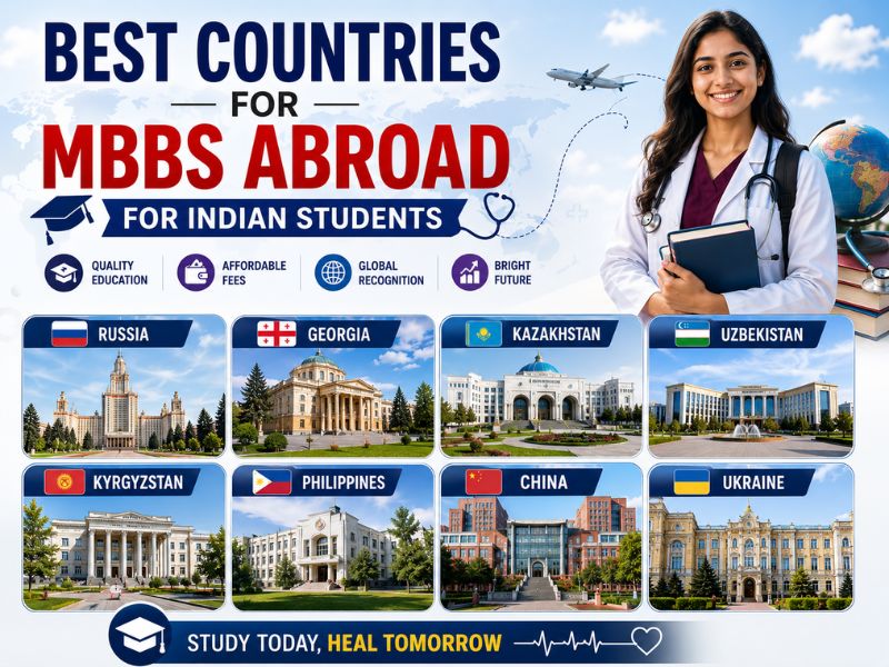 Best countries for MBBS abroad for Indian students with world map, international medical universities, doctor, and study abroad concept
