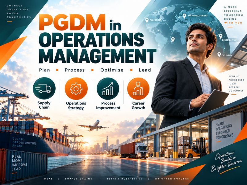 Students discussing supply chain and operations management strategies in a modern corporate setup