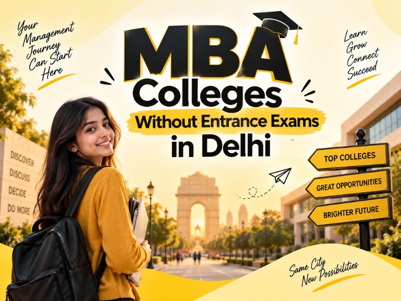 Students interacting inside a modern campus corridor of top management institutes offering direct MBA admission in Delhi