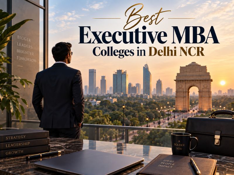 Working professionals attending an executive MBA lecture in a modern auditorium in Delhi NCR