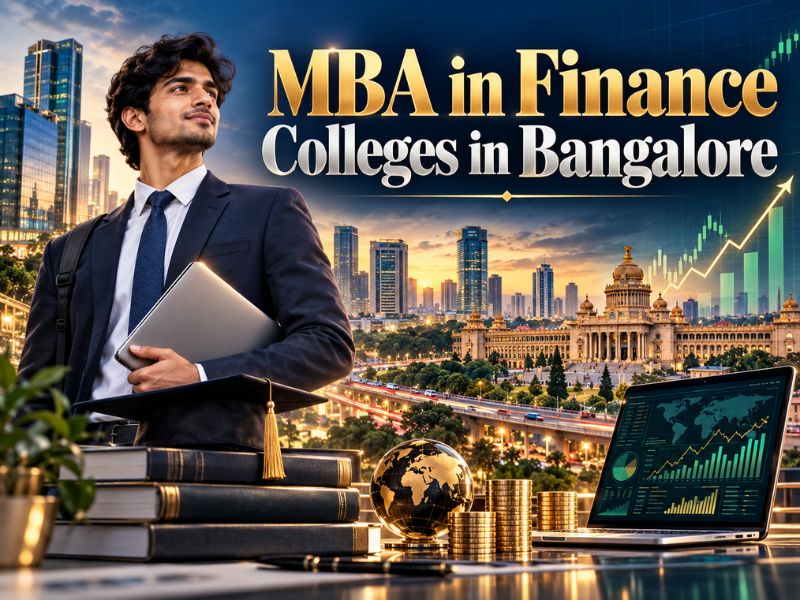 Finance students analyzing stock market data and financial statements in a modern computer lab at a Bangalore business school