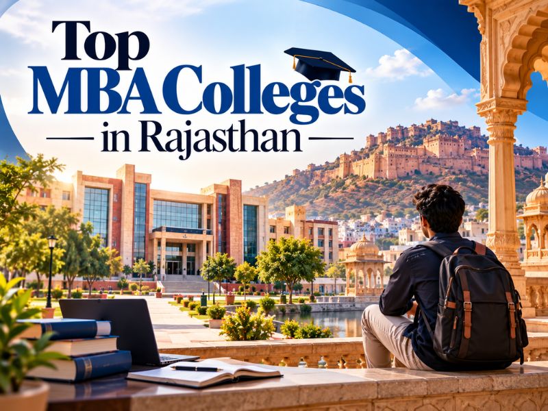 Modern campus building and students of top MBA colleges in Rajasthan