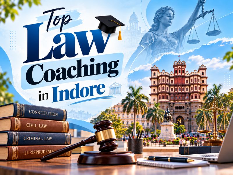 Students in a modern lecture hall preparing for CLAT and Judicial Services exams at a leading law coaching center in Indore