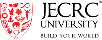 JECRC University official logo featuring a shield filled with academic and growth icons, the university name in bold black text, and the inspiring tagline 'BUILD YOUR WORLD' at the bottom || Jaipur Engineering College and Research Centre University-logo